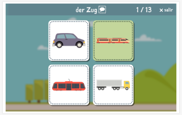 Prueba de idioma (lectura y comprensión auditiva) del tema Transporte de la aplicación alemán para niños