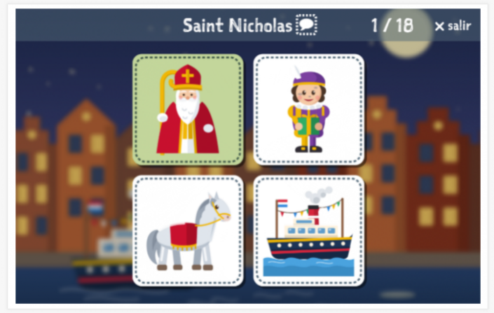 Prueba de idioma (lectura y comprensión auditiva) del tema San Nicolás de la aplicación inglés para niños