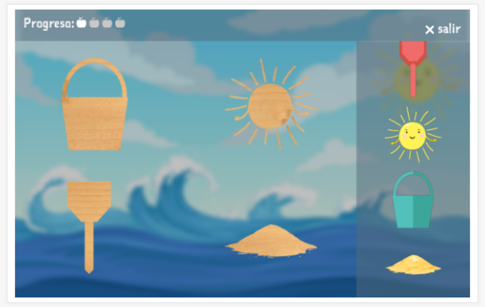 Juego de rompecabezas del tema Playa de la aplicación inglés para niños
