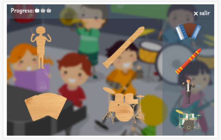 Juego de rompecabezas del tema Música de la aplicación inglés para niños
