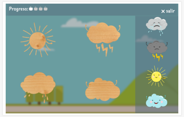 Juego de rompecabezas del tema Estaciones y clima de la aplicación inglés para niños