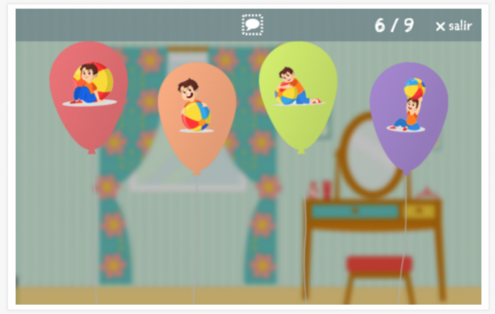 Juego de globos del tema Dónde estoy de la aplicación español para niños