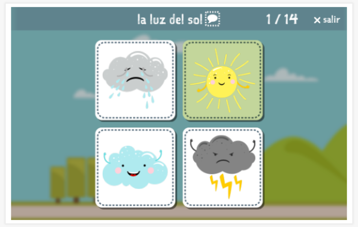 Prueba de idioma (lectura y comprensión auditiva) del tema Estaciones y clima de la aplicación español para niños