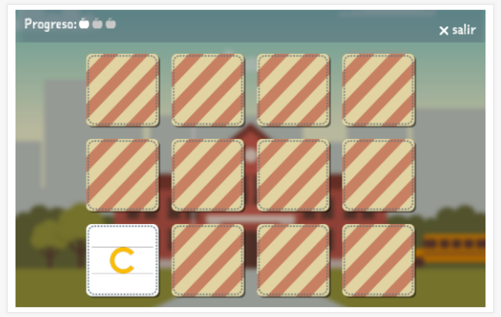 Juego de memoria del tema Alfabeto de la aplicación español para niños
