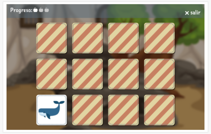 Juego de memoria del tema Animales de la aplicación español para niños