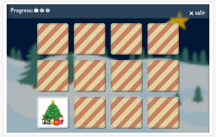 Juego de memoria del tema Navidad de la aplicación español para niños