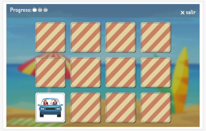Juego de memoria del tema Vacaciones de la aplicación español para niños