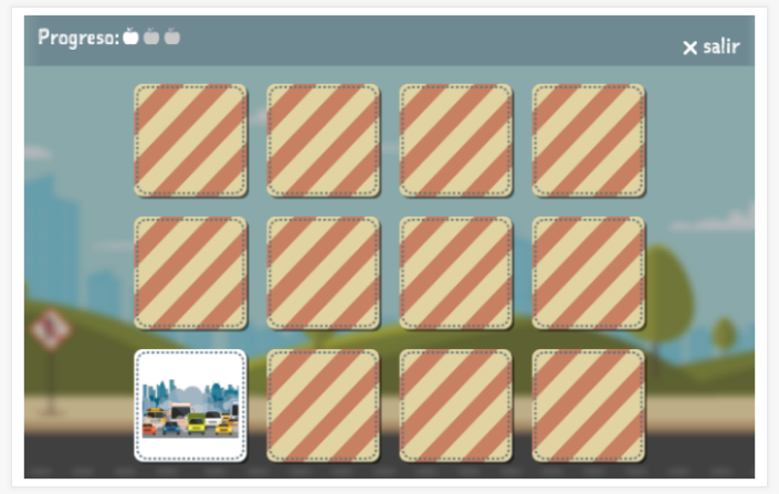 Juego de memoria del tema Tráfico de la aplicación español para niños