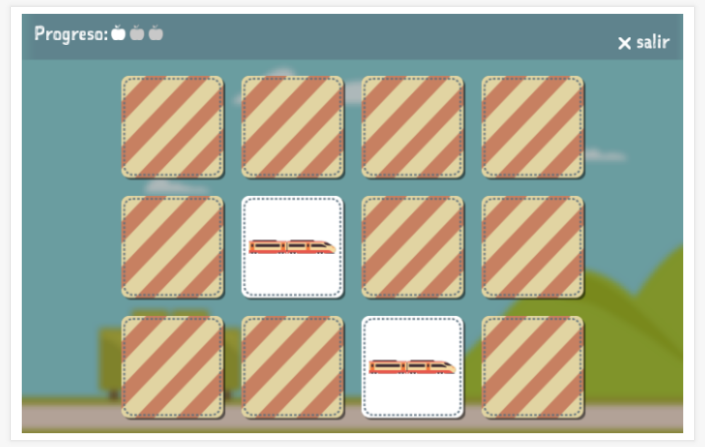 Juego de memoria del tema Transporte de la aplicación español para niños