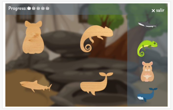 Juego de rompecabezas del tema Animales de la aplicación español para niños