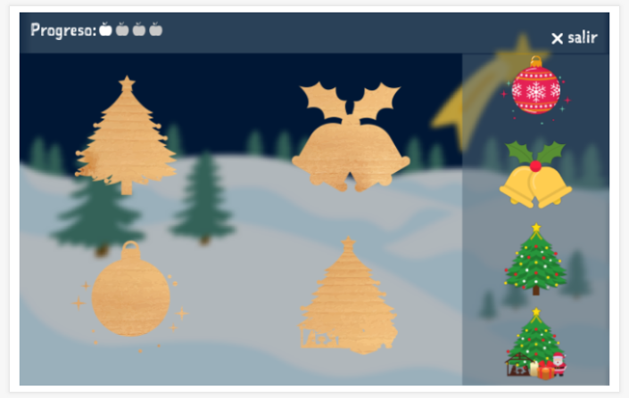 Juego de rompecabezas del tema Navidad de la aplicación español para niños
