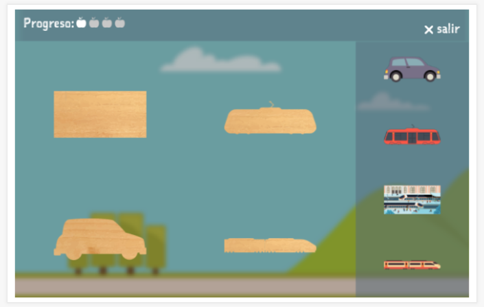 Juego de rompecabezas del tema Transporte de la aplicación español para niños