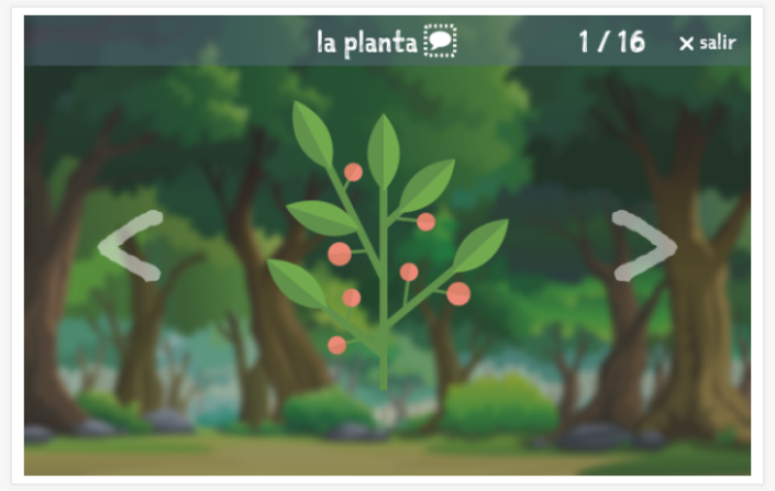 Presentación del tema Bosque de la aplicación español para niños