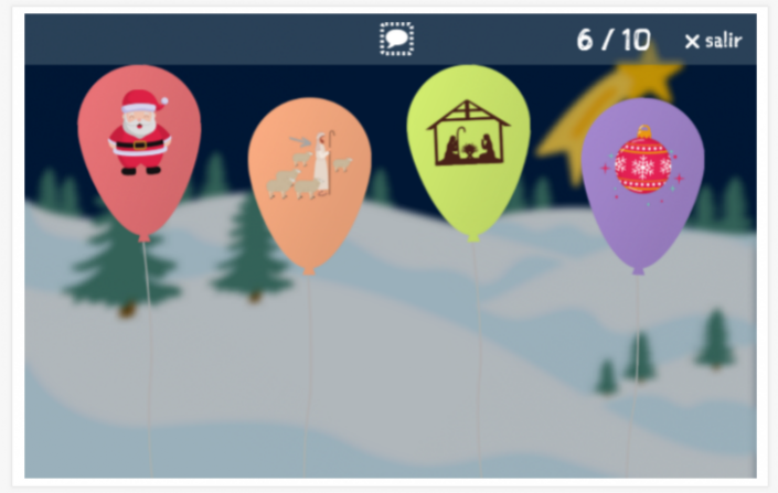 Juego de globos del tema Navidad de la aplicación francés para niños