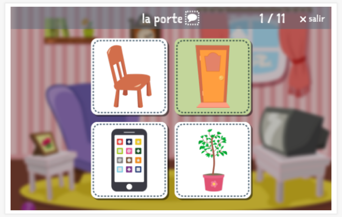 Prueba de idioma (lectura y comprensión auditiva) del tema Hogar de la aplicación francés para niños