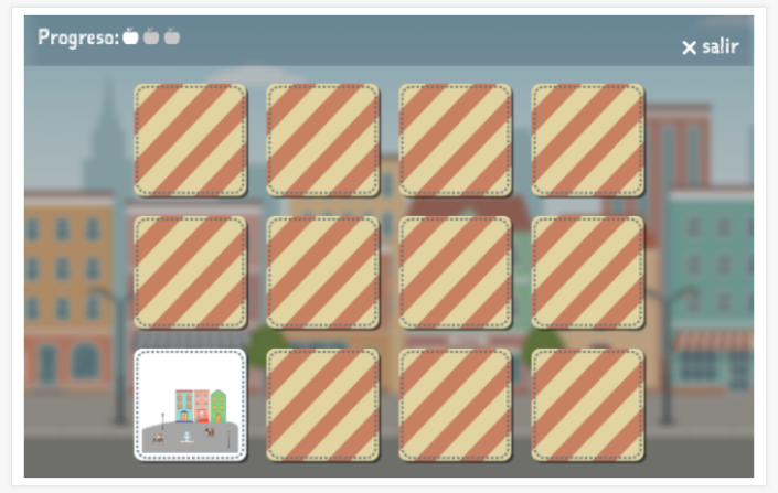 Juego de memoria del tema Ciudad de la aplicación francés para niños