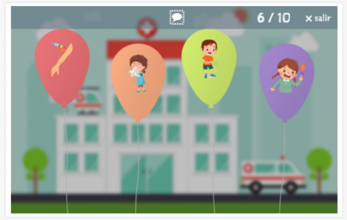 Juego de globos del tema Estar enfermo de la aplicación holandés para niños