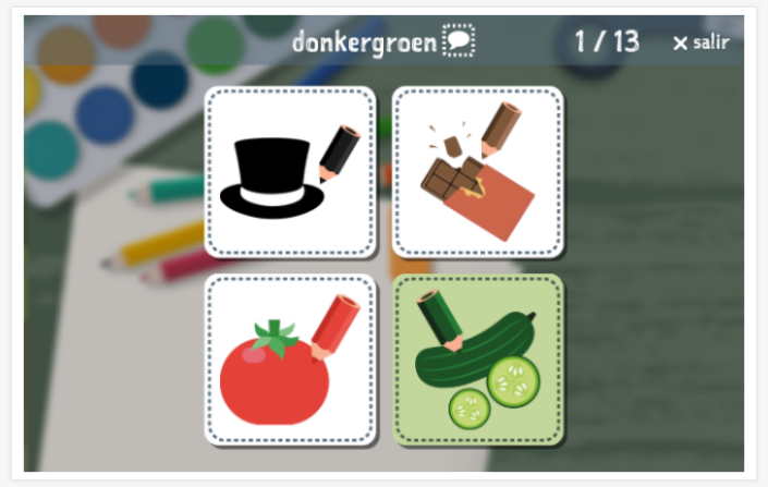 Prueba de idioma (lectura y comprensión auditiva) del tema Colores de la aplicación holandés para niños
