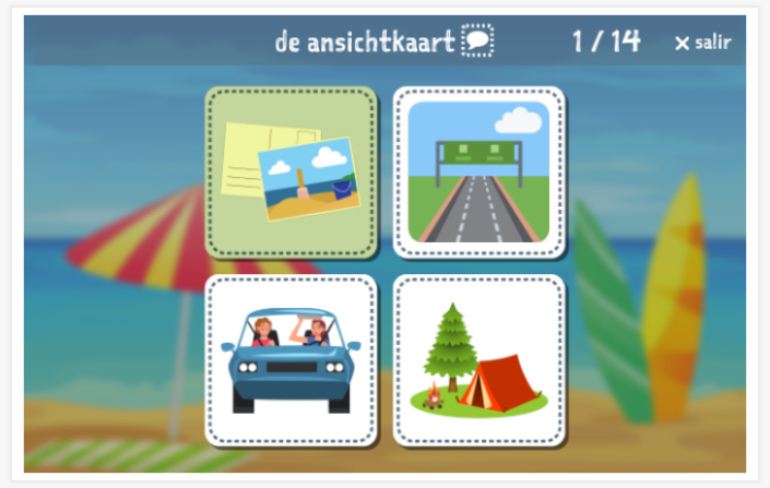 Prueba de idioma (lectura y comprensión auditiva) del tema Vacaciones de la aplicación holandés para niños