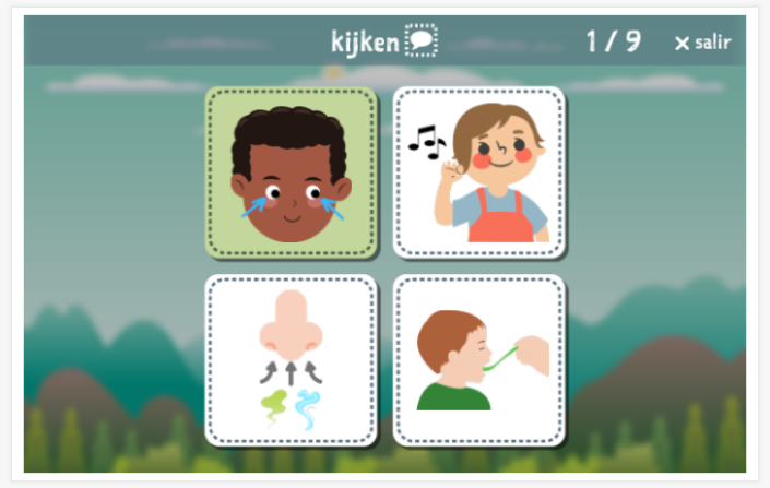 Prueba de idioma (lectura y comprensión auditiva) del tema Sentidos de la aplicación holandés para niños