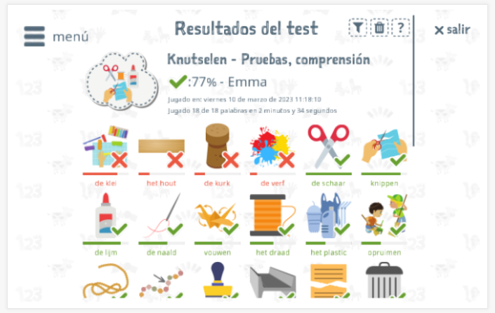 Los resultados de las pruebas proporcionan información sobre el conocimiento del vocabulario del tema Tinkering