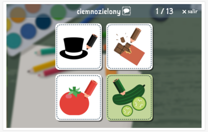Prueba de idioma (lectura y comprensión auditiva) del tema Colores de la aplicación polaco para niños