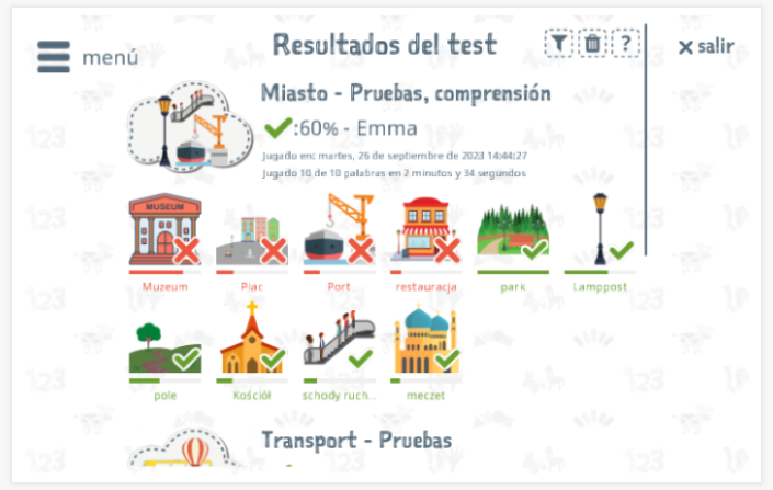 Los resultados de las pruebas proporcionan información sobre el conocimiento del vocabulario del tema Ciudad