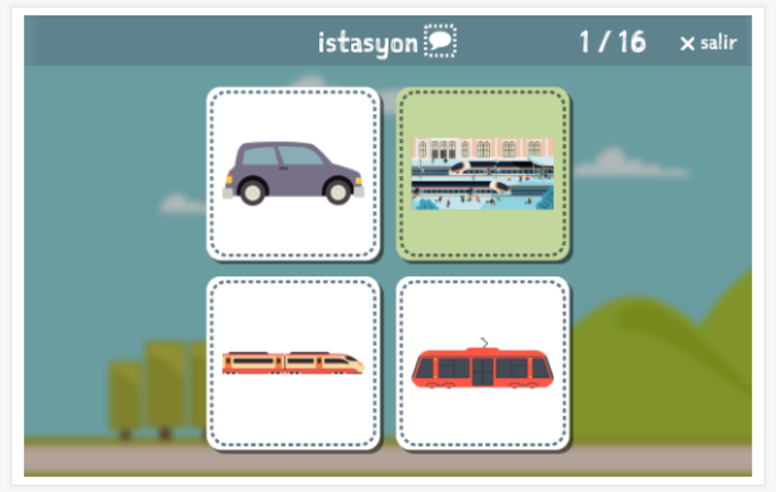Prueba de idioma (lectura y comprensión auditiva) del tema Transporte de la aplicación turco para niños