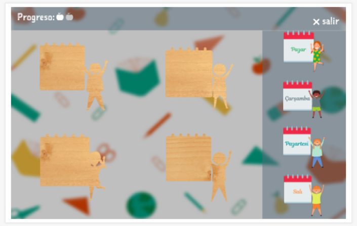 Juego de rompecabezas del tema Días de la semana de la aplicación turco para niños