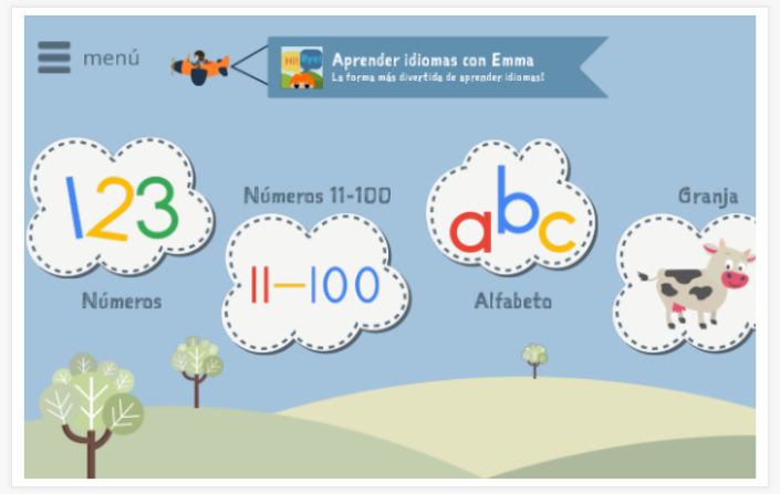 Pantalla de inicio español aprende con Emma