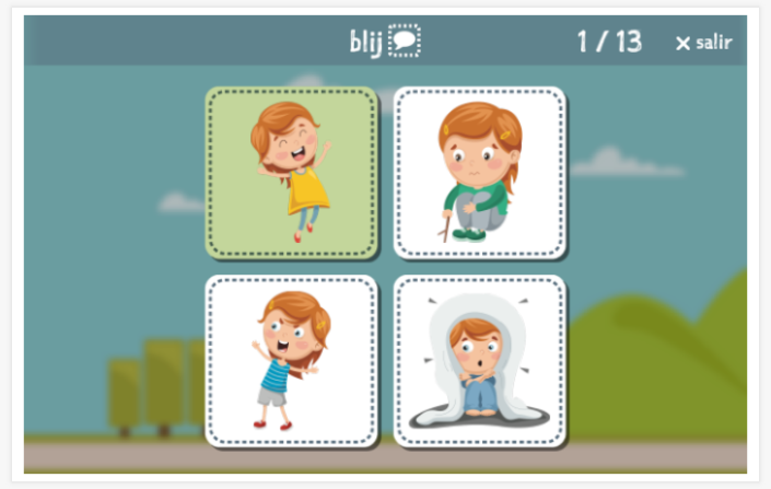 Prueba de idioma (lectura y comprensión auditiva) del tema Emociones de la aplicación holandés para niños