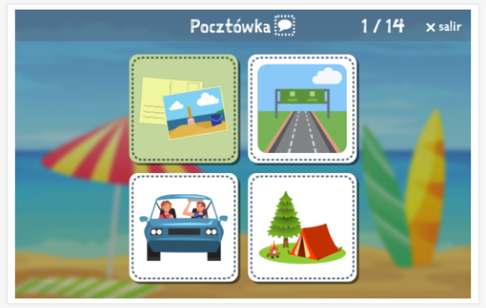 Prueba de idioma (lectura y comprensión auditiva) del tema Vacaciones de la aplicación polaco para niños